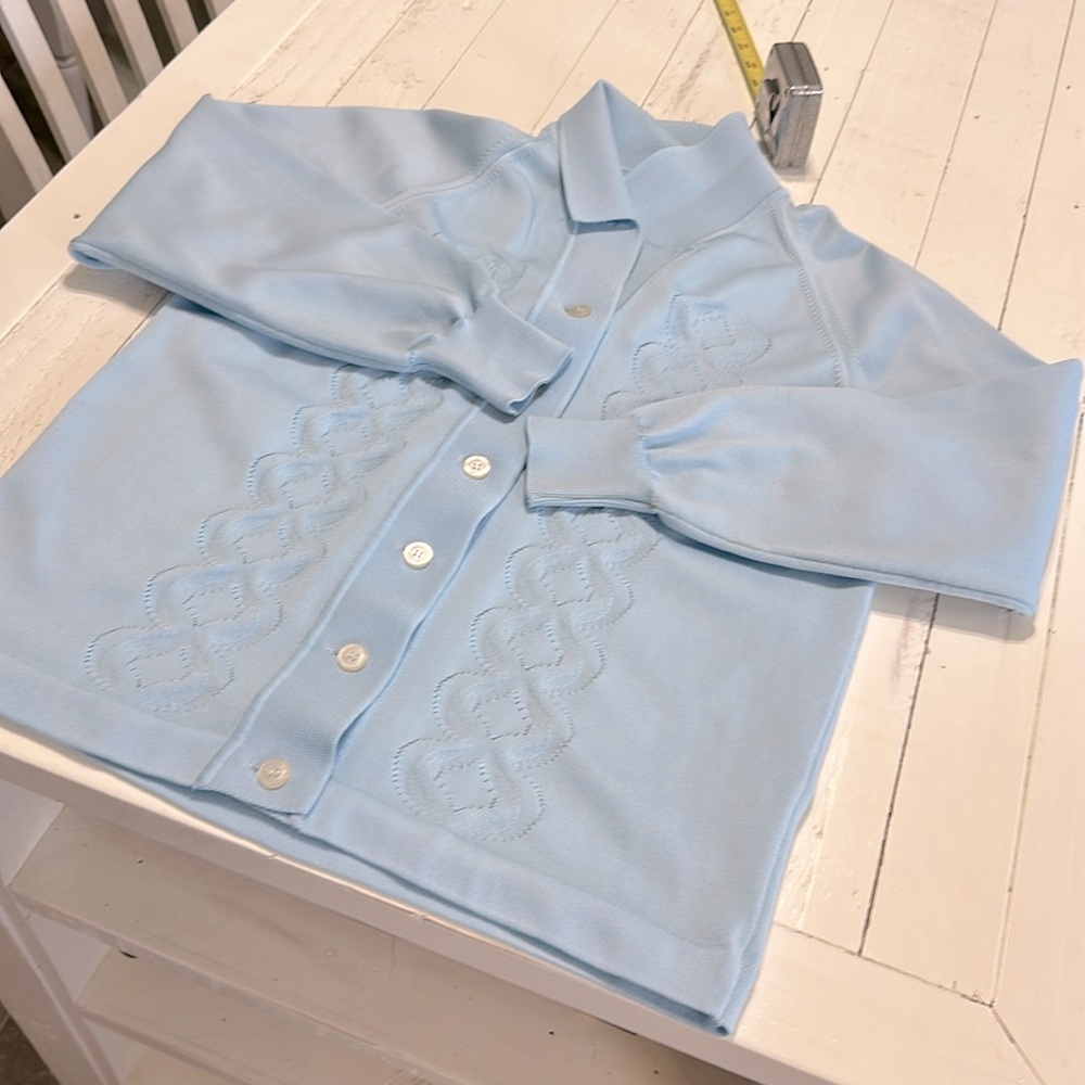 Vintage 1970s SILAN TREVIRA made in Italy, grandmacore baby blue cardigan sm - Picture 12 of 12